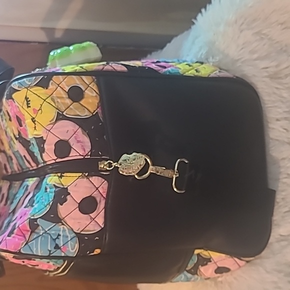 Betsey Johnson Weekender Bag: Donut+ Cat Design with Black Background. - Picture 9 of 12
